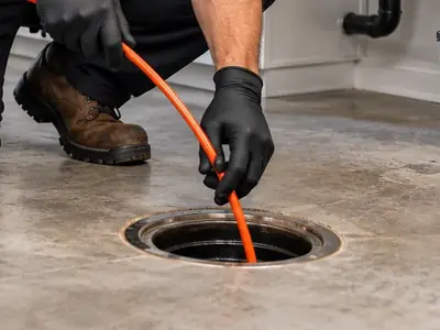 Floor drain being cleaned